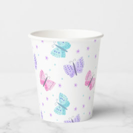 紫色のピンクのアクア蝶の赤ちゃんシャワーで 紙コップ
