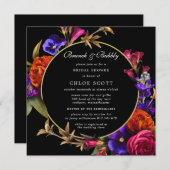 紫色のピンクのオレンジ色のフローラブランチと泡立つシャワー 招待状 (正面/裏面)