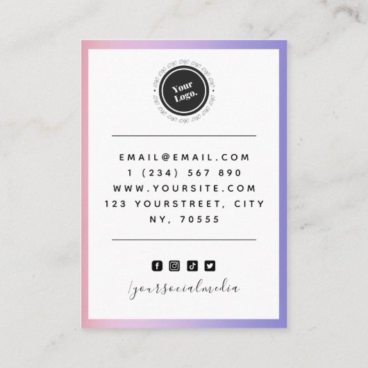紫色のピンクのグラデーションあなたのロゴのイヤリングディスプレイを追加 名刺 (裏面)