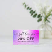 紫色のピンクのグリッターメタリックスパークル紙吹雪ギフト 割引カード (スタンド正面)