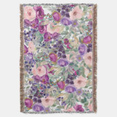 紫色のピンクのセージ緑のボホの花 スローブランケット (正面縦)