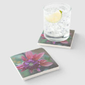 紫色のピンクのダリアの石のコースター ストーンコースター (横)