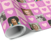 紫色のピンクのハートチェッカーボード写真バレンタイン ラッピングペーパー (ロールコーナー)