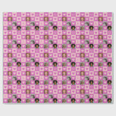 紫色のピンクのハートチェッカーボード写真バレンタイン ラッピングペーパー (フラット)