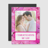 紫色のピンクのハート共有マイフライスマグネットフォトカード (正面/裏面)