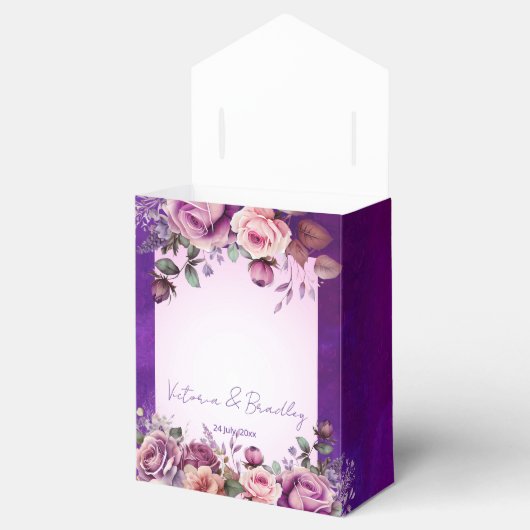 紫色のピンクのバラのエレガントな結婚式の好意カスタム フェイバーボックス (オープン)