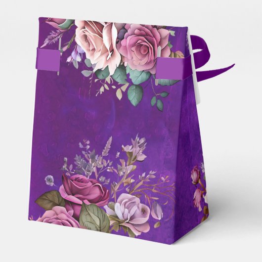 紫色のピンクのバラのエレガントな結婚式の好意カスタム フェイバーボックス (裏面サイド)