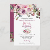 紫色のピンクのバラの第80誕生日の招待 出欠カード (正面/裏面)