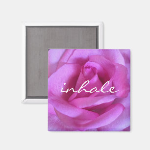 紫色のピンクのバラの花の写真のinhaleスクリプト引用文 マグネット