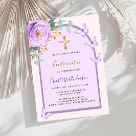 紫色のピンクのバラの蝶のアーチ確認 招待状