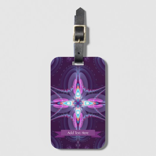 紫色のピンクのフラクタルフラワー ラゲッジタグ (正面縦)