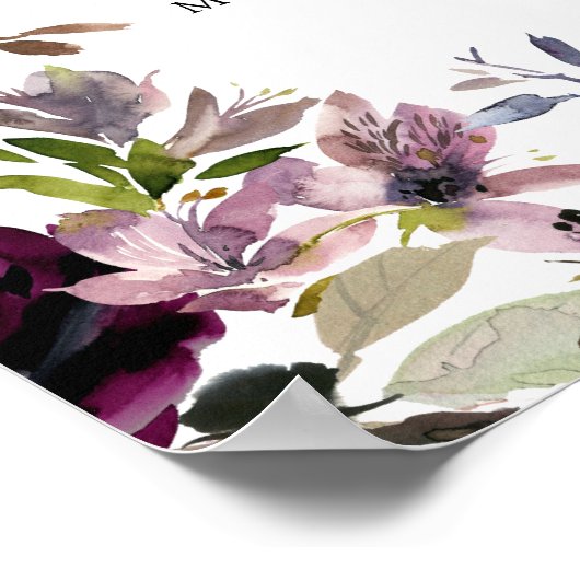 紫色のピンクのフローラアルファベットの座席表 ポスター (角)