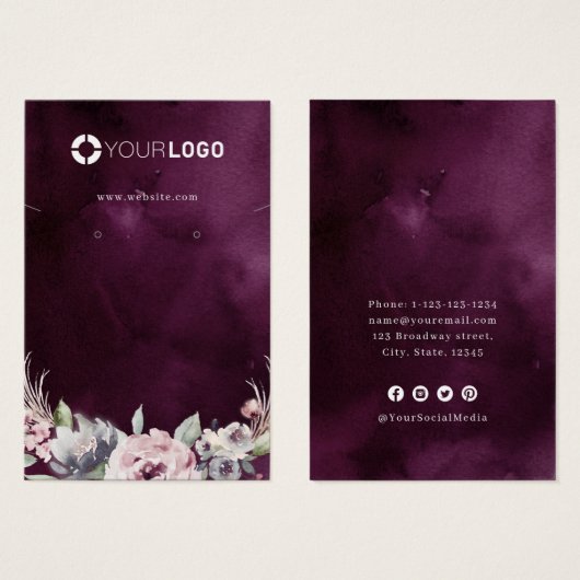 紫色のピンクのフローラカスタムロゴのイヤリングディスプレイ (正面&裏面)