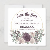 紫色のピンクのフローラ日付の保存 マグネット招待状 (正面)