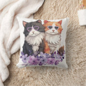 紫色のピンクのフローラ猫 クッション (ブランケット)