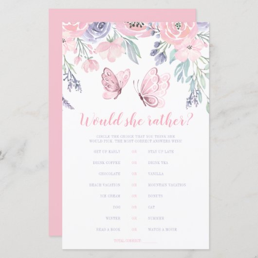 紫色のピンクのフローラ蝶は彼女はむしろゲームだろう (正面/裏面)