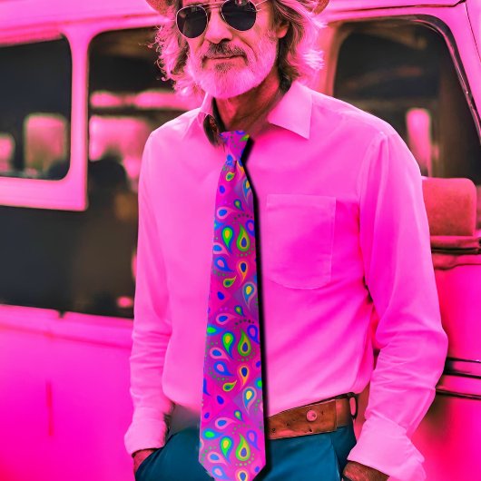 紫色のピンクのペイズリー模様 ネクタイ