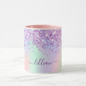 紫色のピンクのホログラフィック名スクリプト マグカップ (中央)