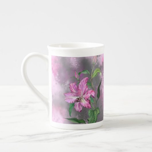 紫色のピンクのユリの花のマグ絵画- s ボーンチャイナマグカップ (左)