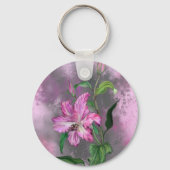 紫色のピンクのユリの花キーチェーンユリ絵画ーズ キーホルダー (正面)