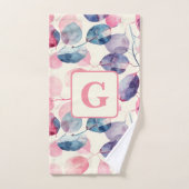 紫色のピンクのユーカリ水の色の葉モノグラム バスタオルセット (ハンドタオル)