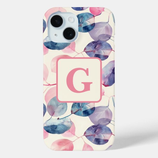 紫色のピンクのユーカリ水の色の葉モノグラム Case-Mate iPhoneケース (裏面)