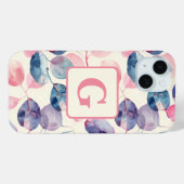 紫色のピンクのユーカリ水の色の葉モノグラム Case-Mate iPhoneケース (裏面 (横))