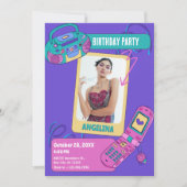 紫色のピンクのレトロy2k写真の誕生日 招待状 (正面)