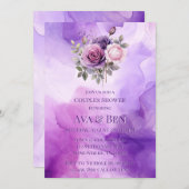 紫色のピンクのローズアルコールガーデンカップルシャワー 招待状 (正面/裏面)