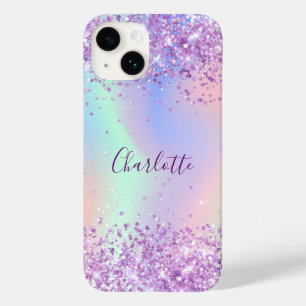 紫色のピンクの名前スクリプトホログラフィック Case-Mate iPhone 14ケース