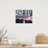 紫色のピンクの夕日と山の写真のファミリーツリー ポスター (キッチン)