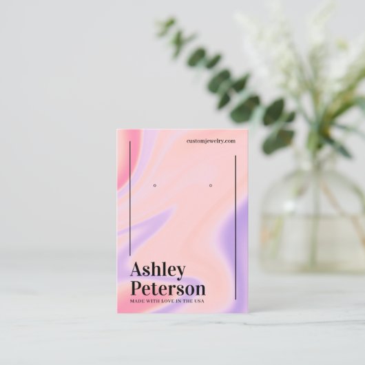 紫色のピンクの大理石のレインボースクリプトイヤリングディスプレイ 名刺 (スタンド正面)