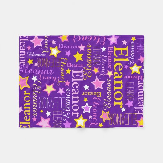 紫色のピンクの女の子の名前エレノア星パターン フリースブランケット (正面(横))