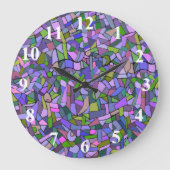 紫色のピンクの抽象芸術のモザイク模様 ラージ壁時計 (正面)