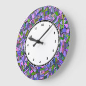紫色のピンクの抽象芸術モザイクパターン時計 ラージ壁時計 (傾斜)