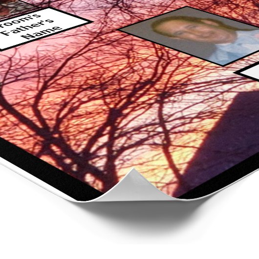 紫色のピンクの日没の写真2つの家族の木 ポスター (角)