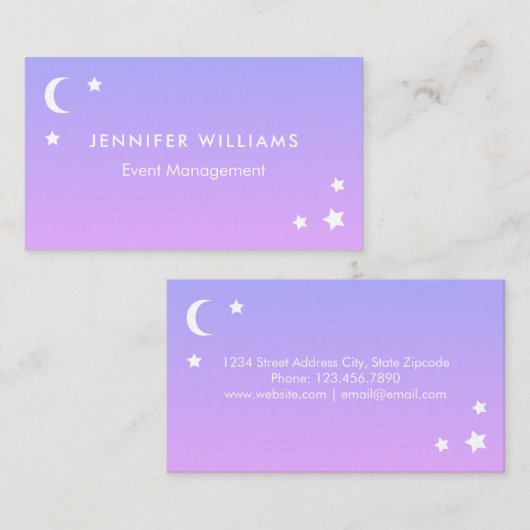 紫色のピンクの月及び星の名刺 名刺 (正面/裏面)