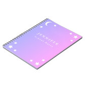 紫色のピンクの月及び星の螺線形ノート ノートブック (左側)