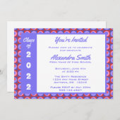 紫色のピンクの正方形のドット縁どの卒業 招待状 (正面/裏面)