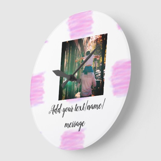 紫色のピンクの水の色の父の息子のパパ追加イメージテ ラージ壁時計 (傾斜)