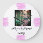 紫色のピンクの水の色の父の息子のパパ追加イメージテ ラージ壁時計 (正面)