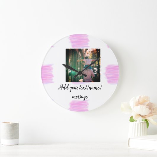 紫色のピンクの水の色の父の息子のパパ追加イメージテ ラージ壁時計 (ホーム)
