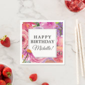 紫色のピンクの水の色ワイルドフラワーハッピーバースデー スタンダードカクテルナプキン (インサイチュ)