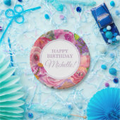 紫色のピンクの水の色ワイルドフラワーハッピーバースデー ペーパープレート (パーティー)