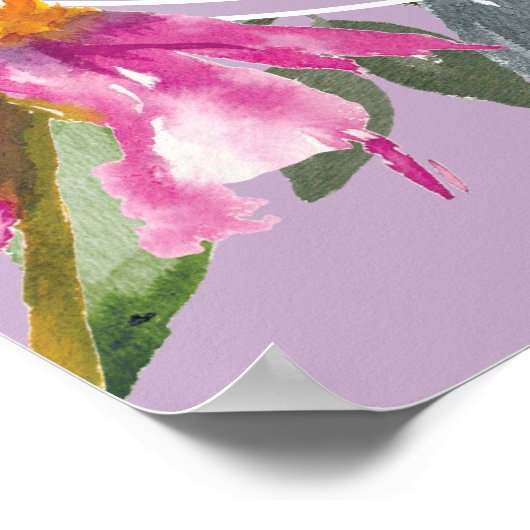 紫色のピンクの水の色ワイルドフラワーハッピーバースデー ポスター (角)