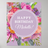 紫色のピンクの水の色ワイルドフラワーハッピーバースデー ポスター (正面)