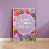 紫色のピンクの水の色ワイルドフラワーハッピーバースデー ポスター