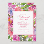 紫色のピンクの水の色ワイルドフラワーリタイア 招待状 (正面/裏面)