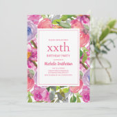 紫色のピンクの水の色ワイルドフラワー任意の年齢誕生日 招待状 (スタンド正面)