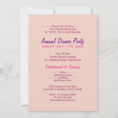 紫色のピンクの水のBohoのシックな夕食の飲み物のパーティー 招待状 (裏面)